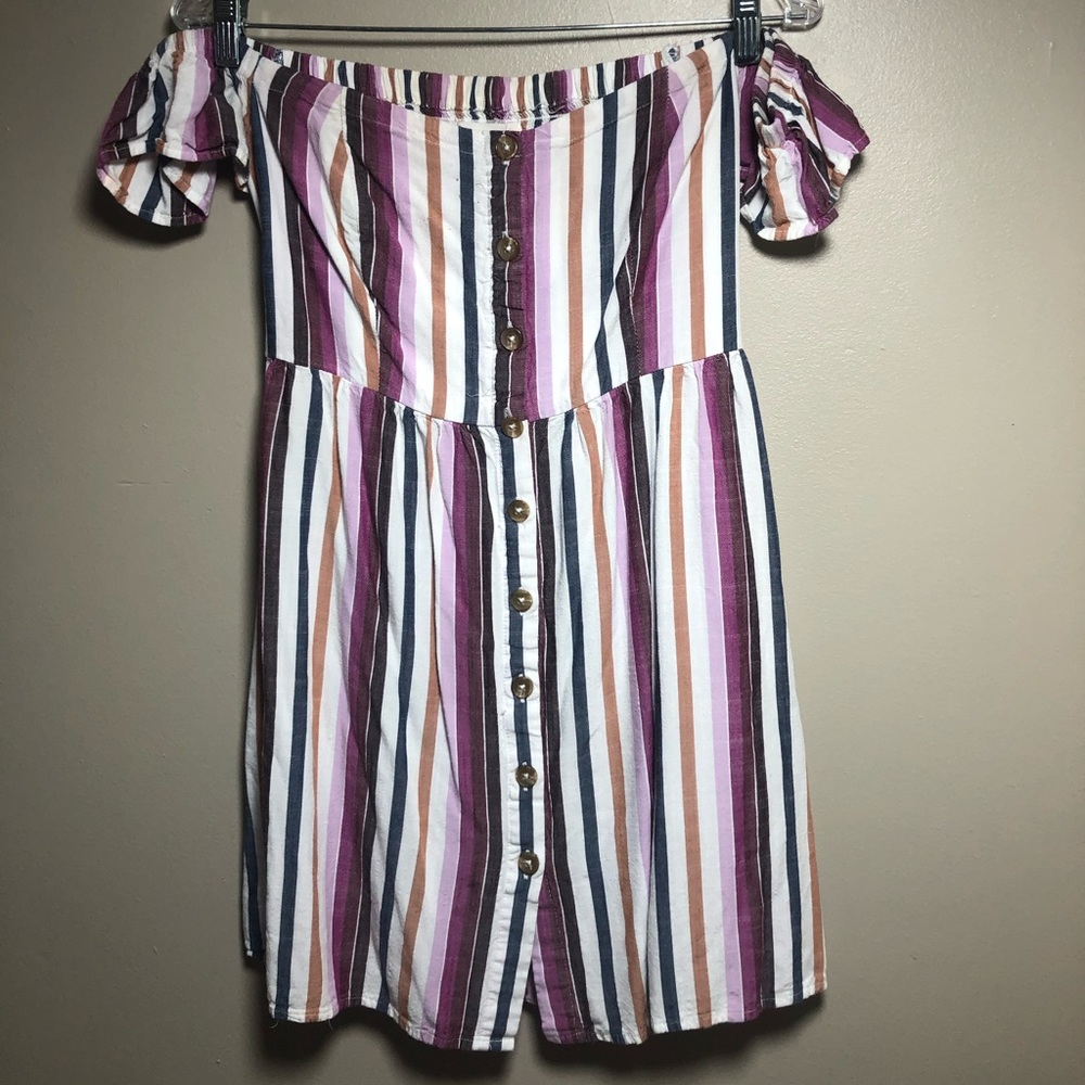 Bright, Stripped Off-the-Shoulder Dress